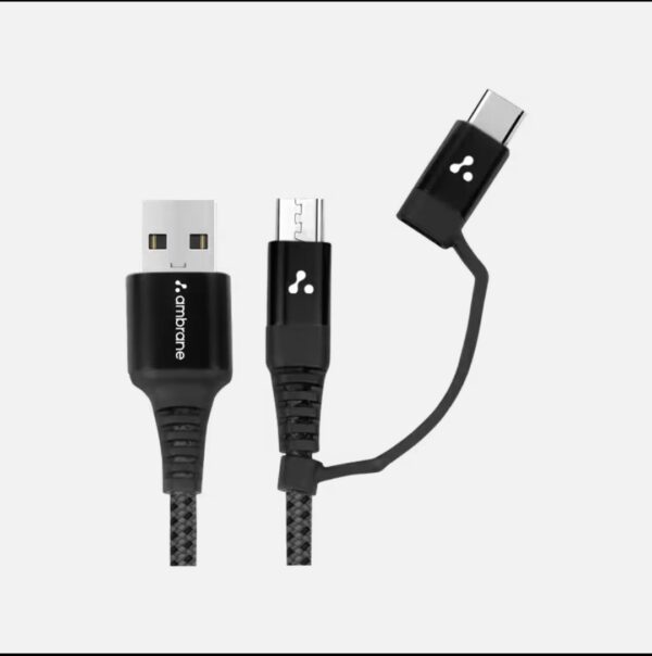 2 in1 Type-C & Micro USB Cable,3A Fast Charging, 480mbps Data Sync,1.5 Mtr Cable - Black